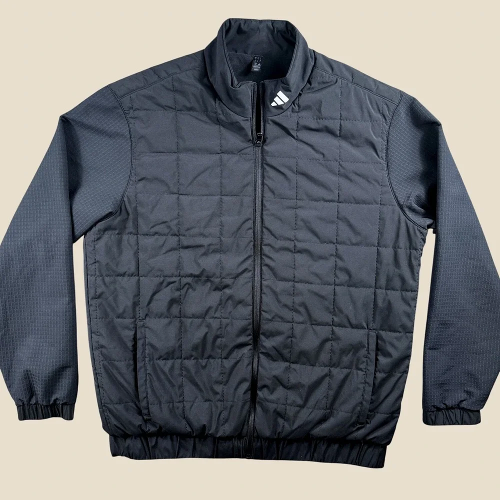 Adidas Jacket Men L Black Quilted Full Zip Mock Neck Golf ADVR0944 Athletic Warm